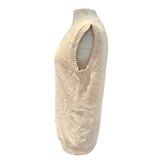 Campure Beige Knit Sleeveless Sweater Vest V-Neck 100% Cotton Made In Ch - Picture 2 of 8